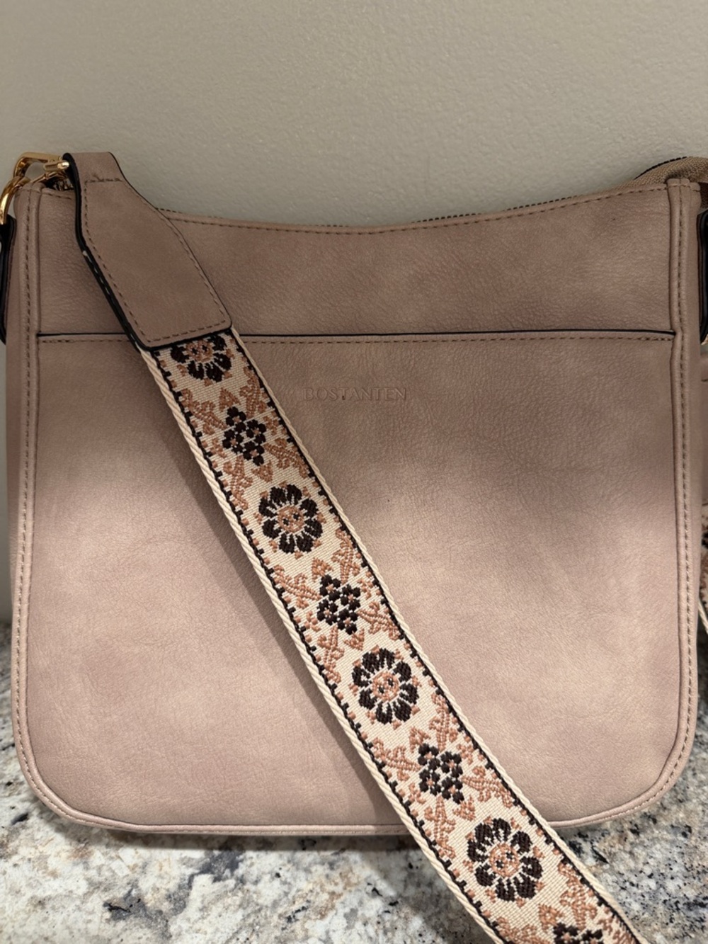 Beige Crossbody Shoulder Bag with Decorative Strap